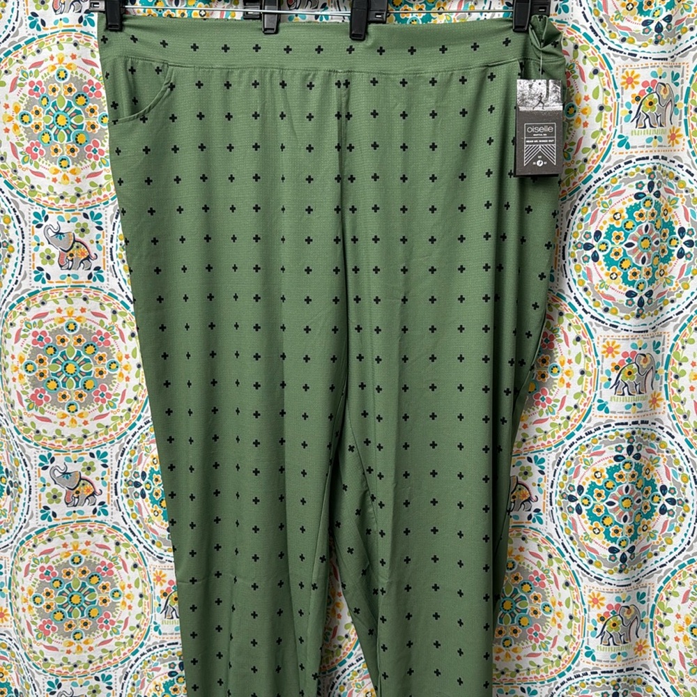 NWT Oiselle 2X Benjamina Jogger - Brand New! Green w/ Black Print